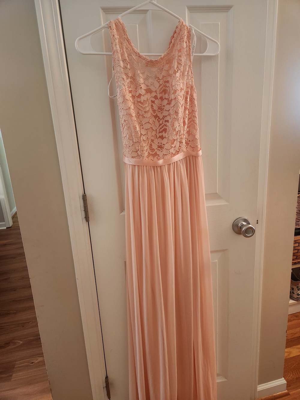 David's Bridal Blush Pink Lace Bodice Maxi Dress